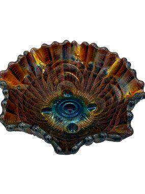 Vintage Purple Imperial Scroll Embossed 5.5" Carnival Glass Bowl